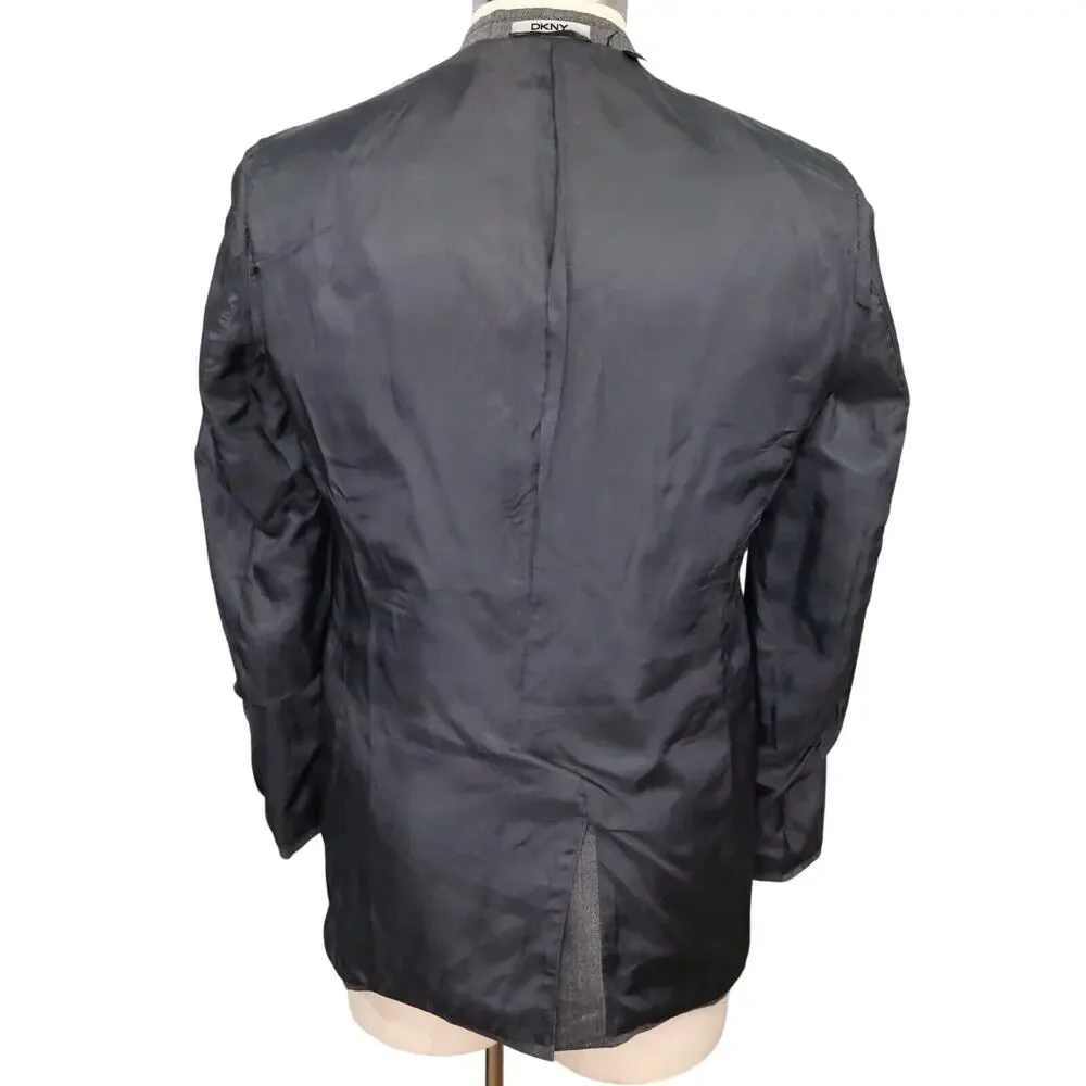 DKNY Sport Coat Mens 42L Gray Wool Herringbone Check Jacket Lined Blazer Career - Picture 15 of 16